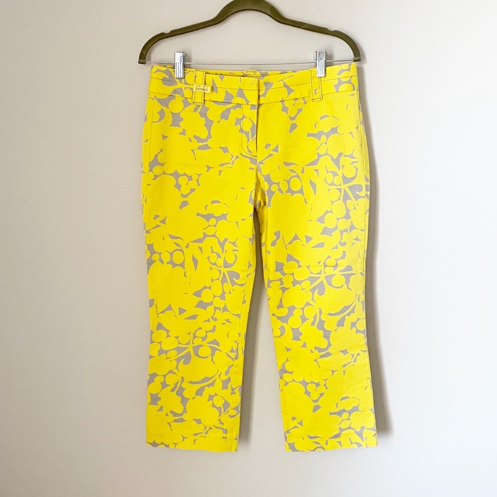 J Crew Yellow & Grey Pattern Capri Stretch Chinos